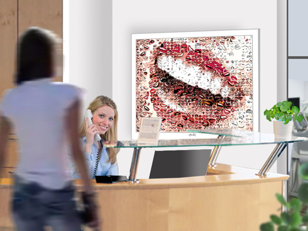 Zeitgenössische Kunst mit lebendigen Farben und klaren Formen. Ein aufmerksamkeitsstarkes Wandbild für den Empfang, das Wartezimmer einer Praxis.