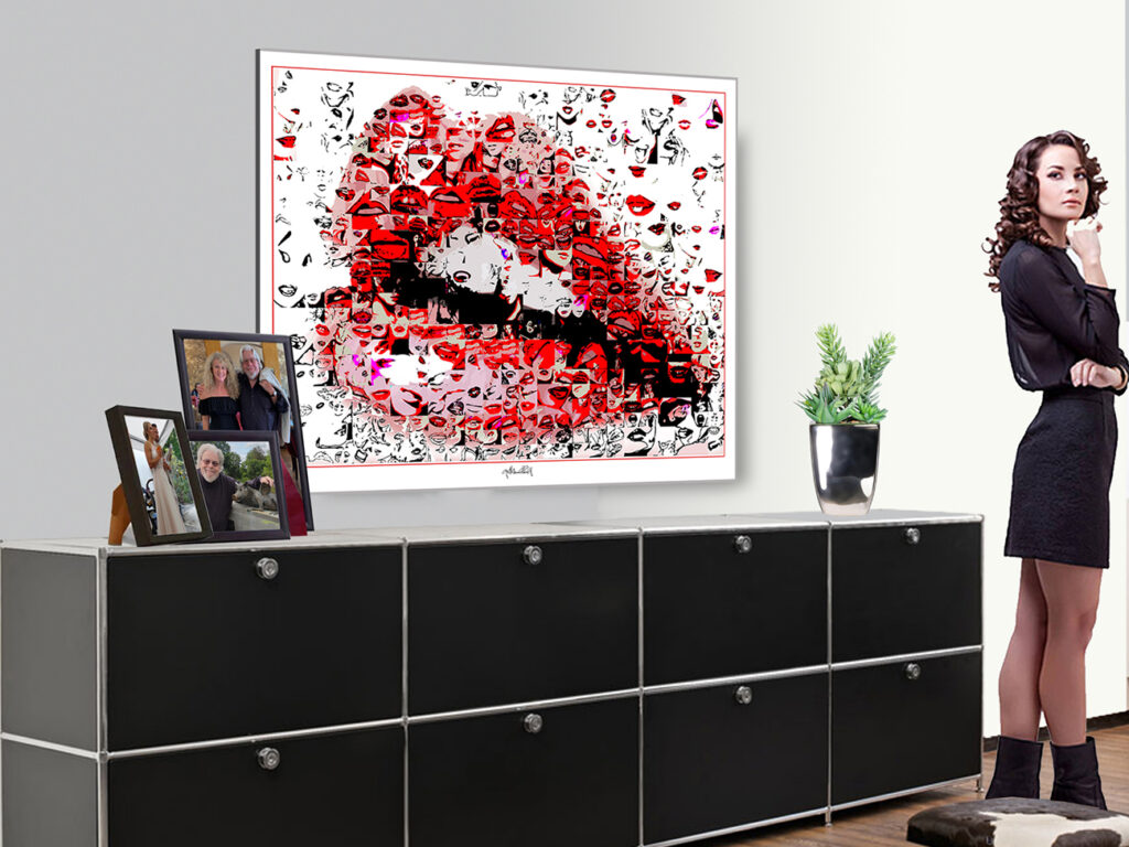 Wandbilder in farbenfroher Pop Art, mit roten Lippen und perfekten Zähnen schaffen eine positive, moderne Atmosphäre für Patienten und Besucher IHRER Zahnarztpraxis.