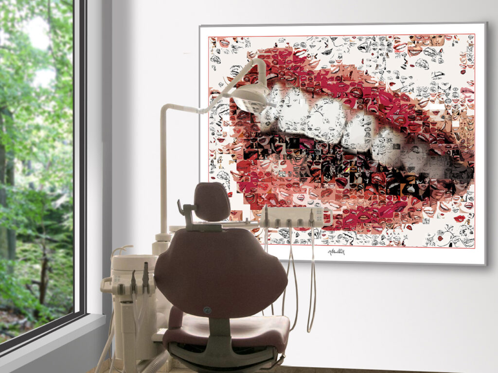 Rote Lippen und weiße, tolle Zähne stehen symbolisch für Ästhetik und Gesundheit – ein ideales Motiv für Zahnarztpraxen und Dentallabore.