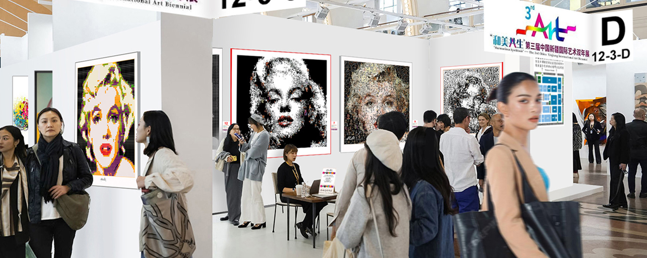 Farbenfrohe Marilyn Monroe Pop Art Kunst als großformatige Wandbilder auf der Art Fair Südostasien.