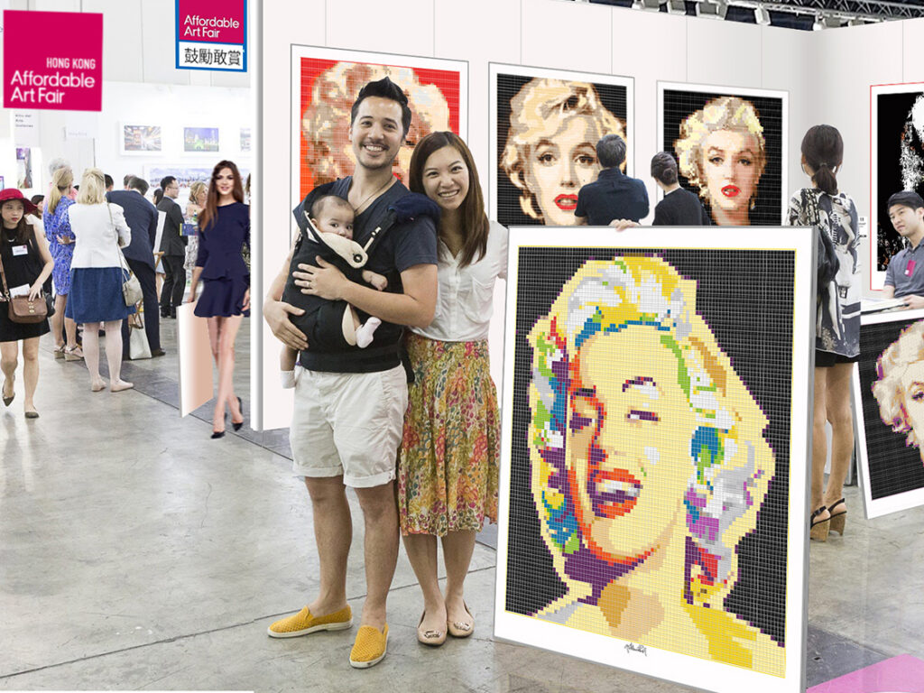Art Fair Hongkong. Großformatiges Marilyn Monroe Wandbild im bunten Pop Art Stil für moderne Praxis und Zuhause