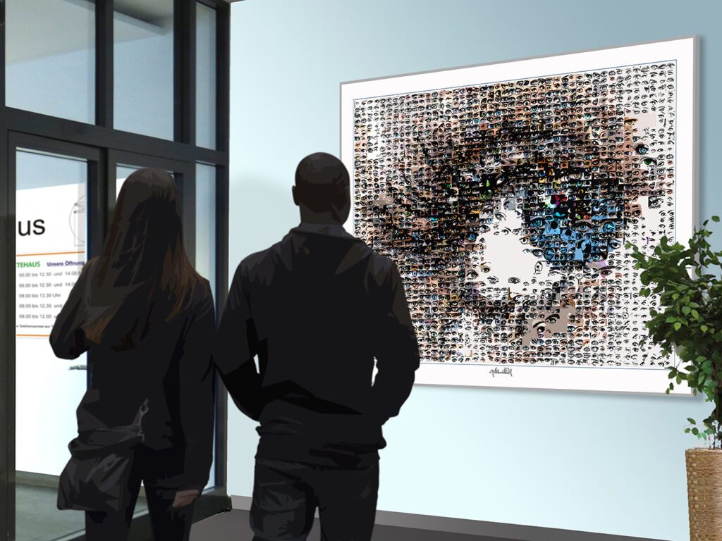 Einzigartiges Augen-Wandbild von gerd kemmerling für die Gestaltung des Eingangsbereiches.